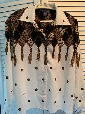 Vintage Safari Animal Print Tassel Button Up Blouse | Zebra Leopard Western 90s